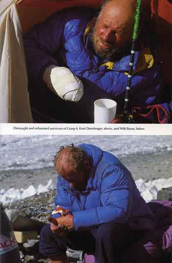 
Distraught And Exhausted Survivors Of Camp 4. Top: Kurt Diemberger. Bottom: Willi Bauer - K2 Triumph and Tragedy High book
